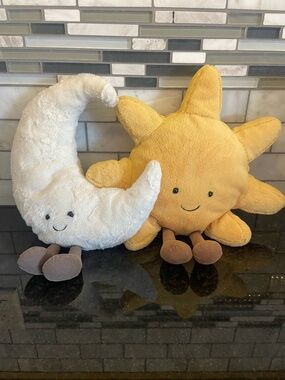Jellycat Sun and Moon Plush Accent Pillows - Yellow & Cream